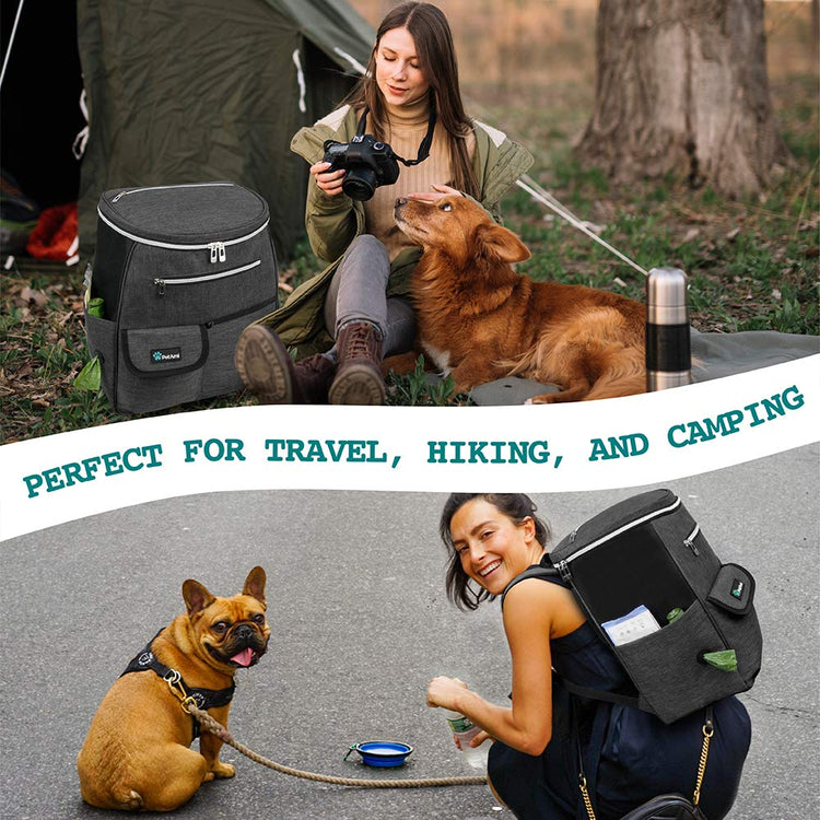 PetAmi Dog Travel Bag Backpack, Airline Approved Dog Bags for Traveling, Puppy Diaper Bag Supplies, Pet Camping Essentials Hiking Accessories Dog Mom Gift, Food Container, Collapsible Bowls, Gray