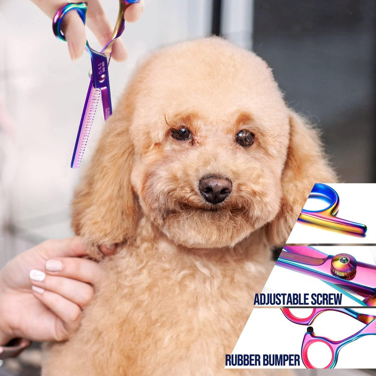 Gimars Titanium Coated Professional 6 in 1 4CR Stainless Steel Dog Grooming Scissors with Safety Round Tip, Heavy Duty Pet Grooming Scissor for Dogs, Cats and Other Animals
