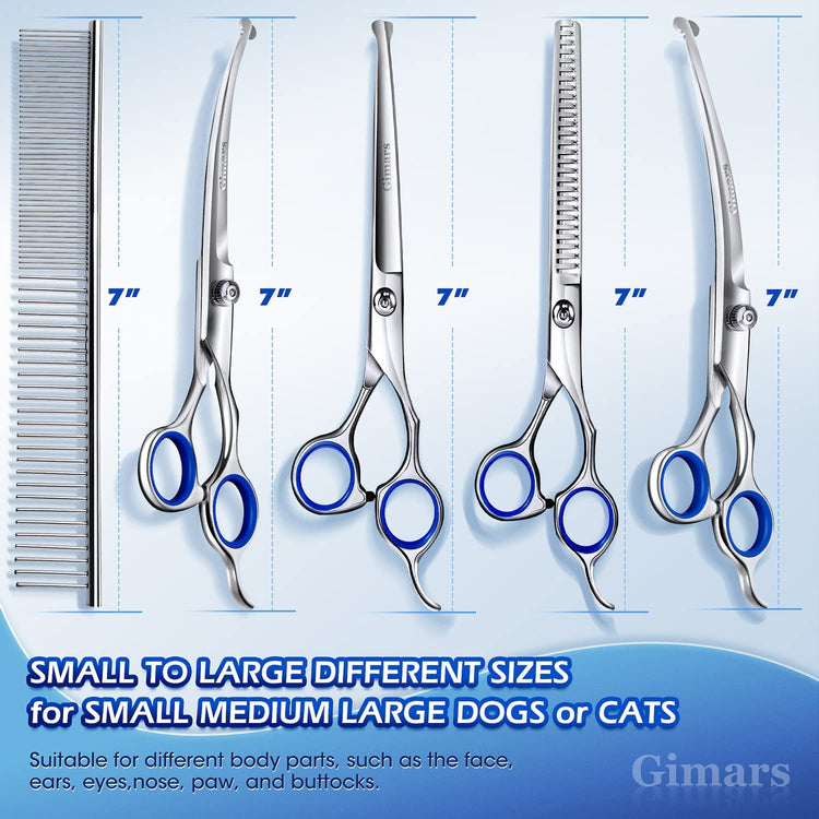 Gimars Titanium Coated Professional 6 in 1 4CR Stainless Steel Dog Grooming Scissors with Safety Round Tip, Heavy Duty Pet Grooming Scissor for Dogs, Cats and Other Animals