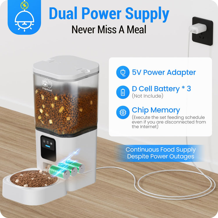 Frienhund Automatic Cat Feeder 2 Cats with Slow Feed: Dual Automatic Dog Feeder with 5G WiFi, Cat Food Dispenser with APP Control for Multiple Pets, Detachable for Easy Clean, Double Pet Bowl - 29 Cup