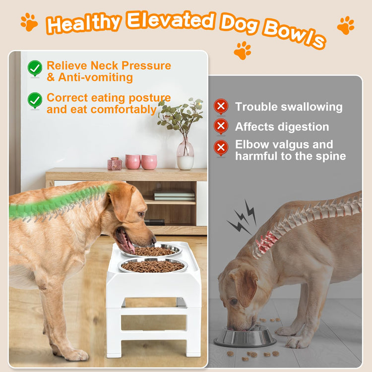 COMESOON Elevated Dog Bowls, 4 Height Adjustable Raised Bowl Stand with 2 Thick 50oz Stainless Steel Food Bowls Non-Slip Feeder Adjusts to 3.7'', 9.2'', 10.75'', 12.36'' Black, (DB-W01)
