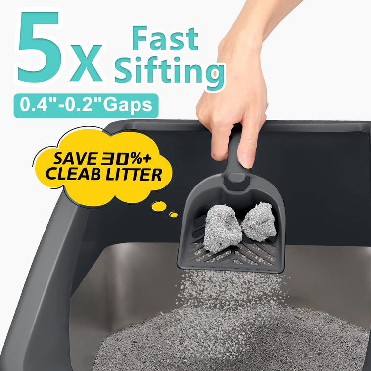 2 Pack Stainless Steel Litter Box for Kitty | Metal Kitty Litter Box with Lid High Sided for Small Cats or Injured Cats, Bunny Litter Boxes, Low Entry, Odor-Free, Non-Stick,Includes Scoop