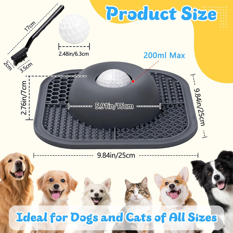 Slow Feeder Dog Bowls & Lick Mat for Liquid and Thick Treat, Anti-Slip Dog Lick Bowl with Interactive Rolling Ball, 5/6 Cup Pup Licking Toy for Large Medium Small Dogs and Cats Blue