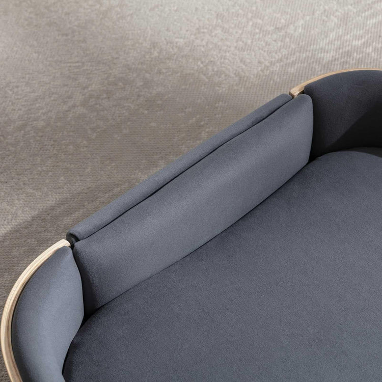 Velvet Dog Bed Pet Sofa with Solid Wood Legs and Bent Wood Back, Stain-Resistant Cushion in Multiple Colors - Luxury Pet Furniture for Cats and Dogs, Dark Grey