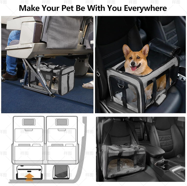 Soft Sided Cat/Dog Carrier,Collapsible Pets Travel Carriers for Pet/Puppy with Shoulder Strap & Removable Mat,Mesh Top Load Small Dogs/Cats Carry Bag Up to 17 Lbs TSA Airline Approved（Black,M）
