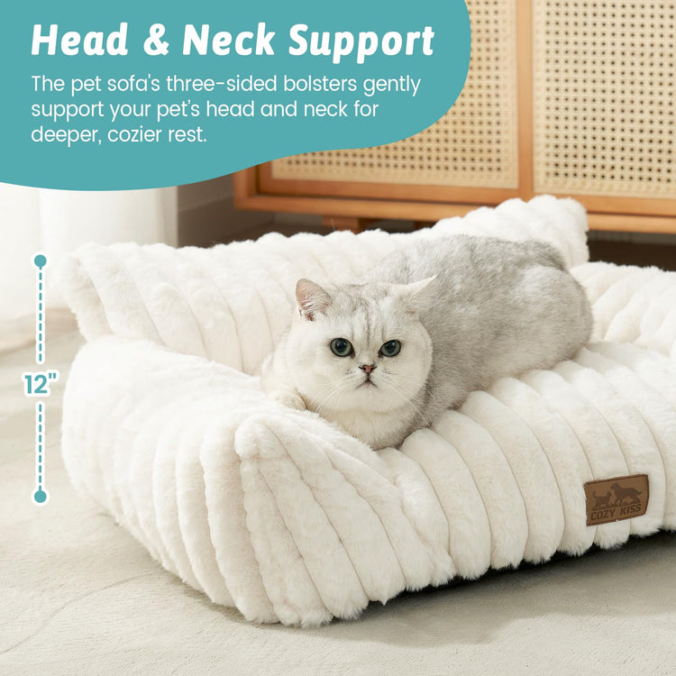 COZY KISS Cute Cat Couch, Fluffy Sofa Bed for Cats and Small Dogs, Premium Faux Rabbit Fur Cats beds for Indoor Cat, Ultra-Soft Supportive Pet Couch Furniture (Grey, S: 25.5''x17.5'')
