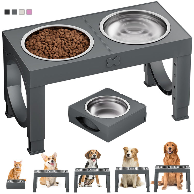 XIAZ Elevated Dog Bowls Large Breed Raised Dogs Bowl Stand Large/Medium Sized Dog Stainless Steel Food Water Bowl Stands 5 Heights Adjustable 9/11/12/14in Black Pet Feeder Dish Station