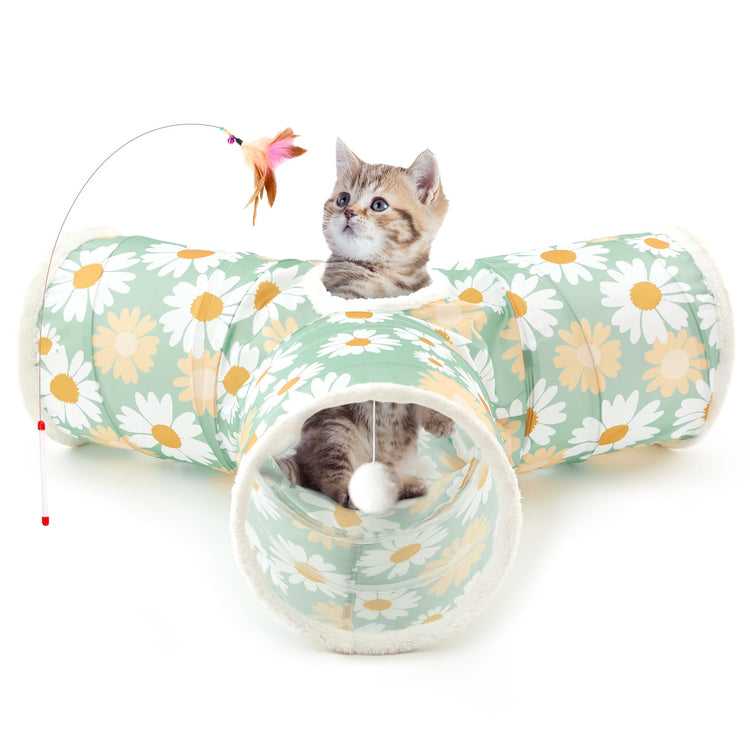 Tempcore Pet Cat Tunnel Tube Cat Toys 3 Way Collapsible, Tunnels for Indoor Cats，Kitty Bored Peek Hole Toy Ball Cat, Puppy, Kitty, Kitten, Rabbit