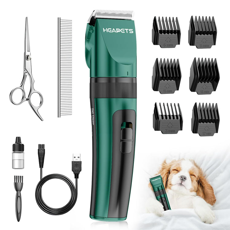 HEAPETS Dog Grooming Clippers, Low Noise, Electric Quiet, Adjustable Clipper Comb, Rechargeable Cordless Dog Hair Clippers for Dogs Cats Pets, Gold