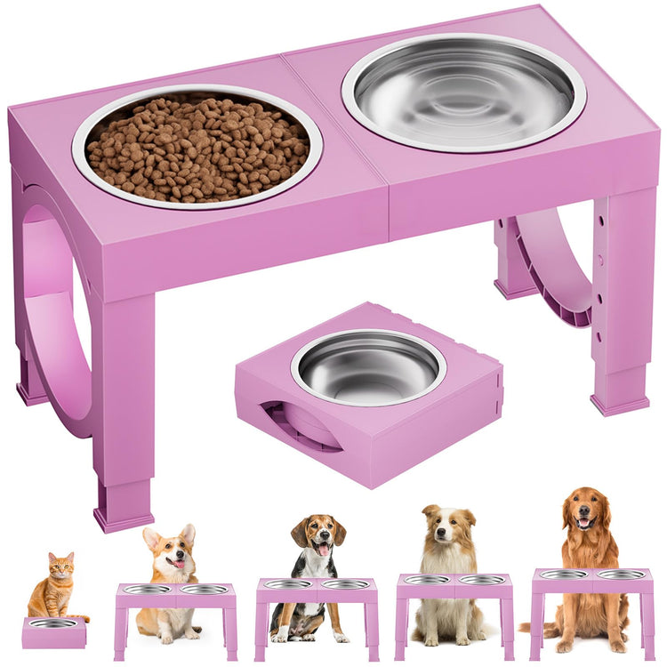 XIAZ Elevated Dog Bowls Large Breed Raised Dogs Bowl Stand Large/Medium Sized Dog Stainless Steel Food Water Bowl Stands 5 Heights Adjustable 9/11/12/14in Black Pet Feeder Dish Station