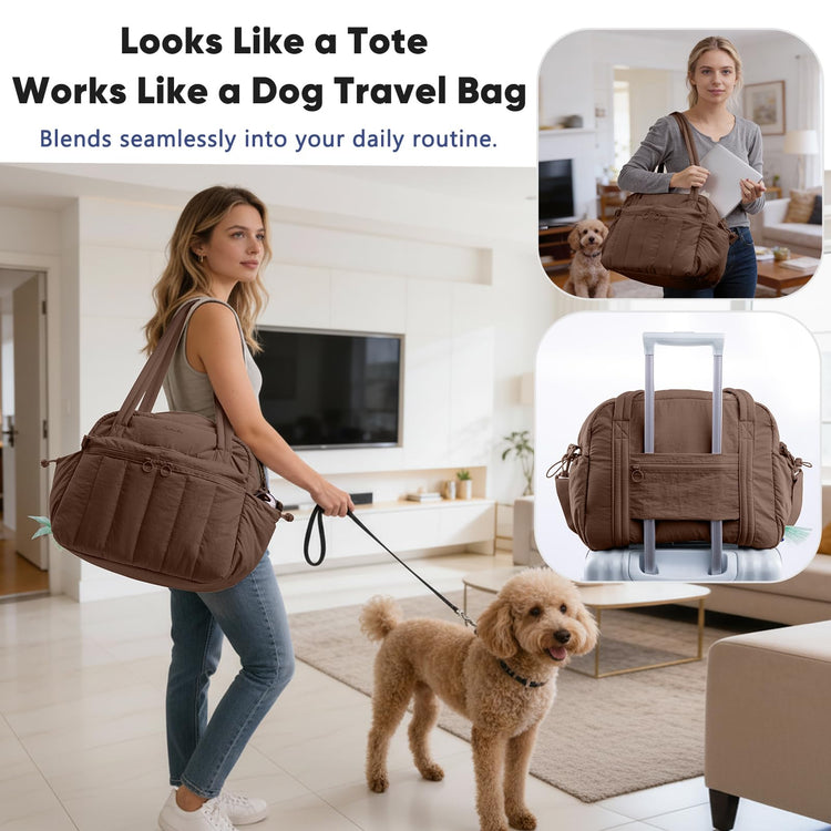 Dog Travel Bag for Supplies, Airline Approved Pet Travel Organizer with 2 Food Containers & Collapsible Bowls, Large Capacity Dogs Tote Bag for Weekend, Stylish Dog Mom Gift for Pet Lovers
