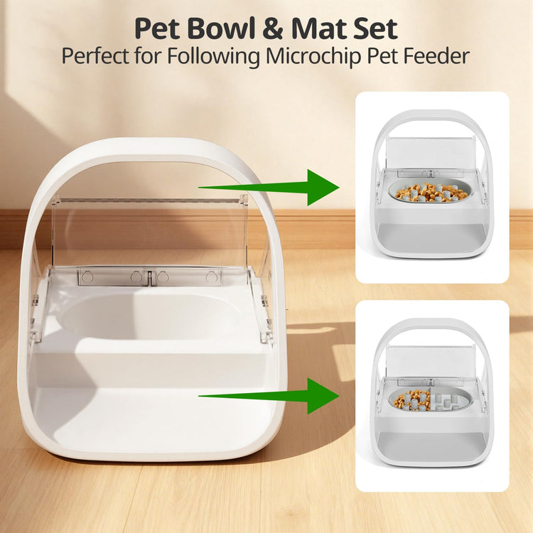 Stainless Steel Bowl for Automatic Microchip Cat Pet Feeder, Sealing Ring Design for Keeping Food Fresh and Reducing Odor, SUS 304, Easy to Clean, 2 Bowl & 1 Mat Set
