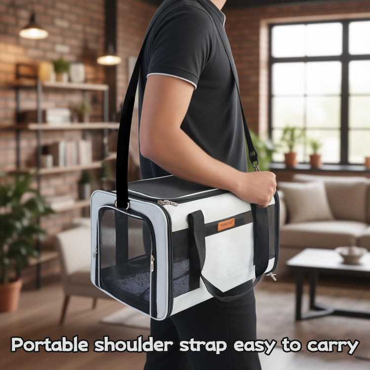 YUNIQUE Soft-Sided Cat & Dog Carrier for Pets Up to 15 Lbs, Airline Approved Collapsible Travel Puppy Carrier with Lightweight Fabric Design (Grey)