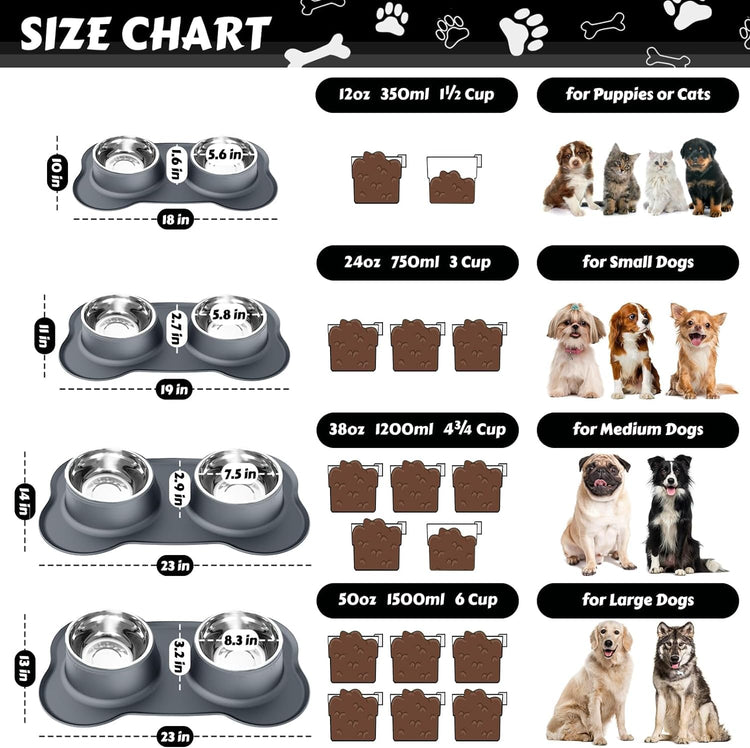AsFrost Dog Food Bowls Stainless Steel Pet Bowls & Dog Water Bowls with No-Spill and Non-Skid, Feeder Bowls with Dog Bowl Mat for Dogs Cats and Pets-Pink, 24 0z in Total