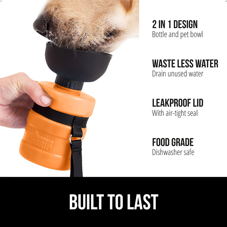 GORILLA GRIP Dog Water Bottle, Portable Water Bowl Dispenser for Dogs, 12 oz Leak Proof Pet Travel Squeeze Bottles, Food Grade Silicone, to Go Puppy Essentials, Hiking Camping Trip Accessories, Pink