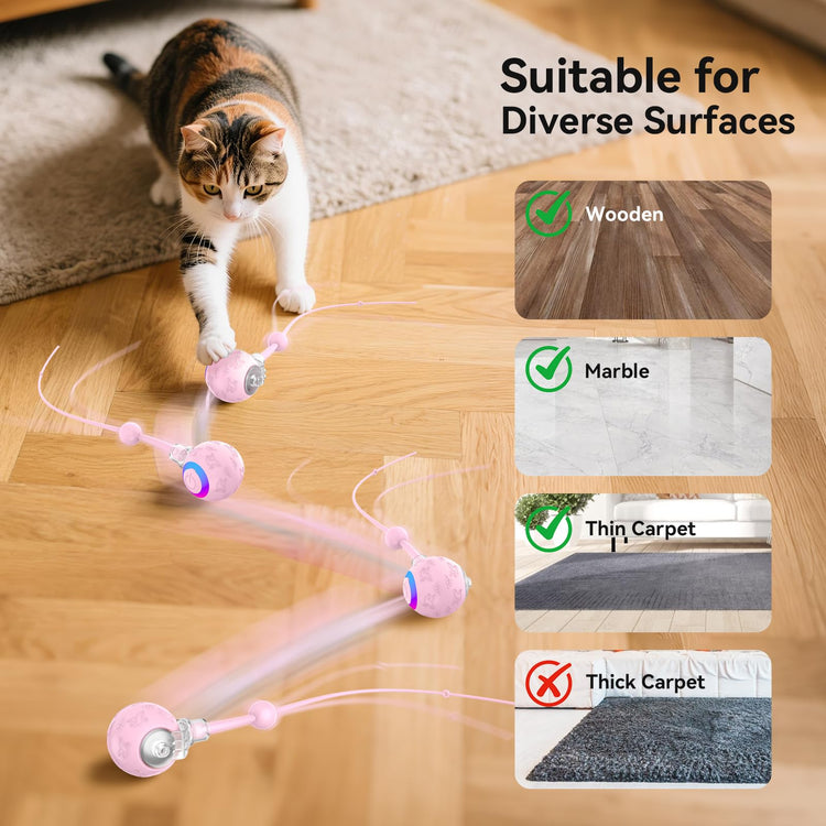 Smart Interactive Cat Dog Toys, Automatic Pet Toys for Bored Indoor Cats and Dogs, Motion Activated, USB Rechargeable, Christmas Pet Birthday Gifts (Pink)