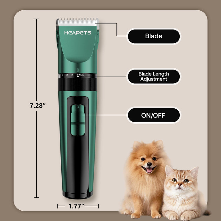 HEAPETS Dog Grooming Clippers, Low Noise, Electric Quiet, Adjustable Clipper Comb, Rechargeable Cordless Dog Hair Clippers for Dogs Cats Pets, Gold