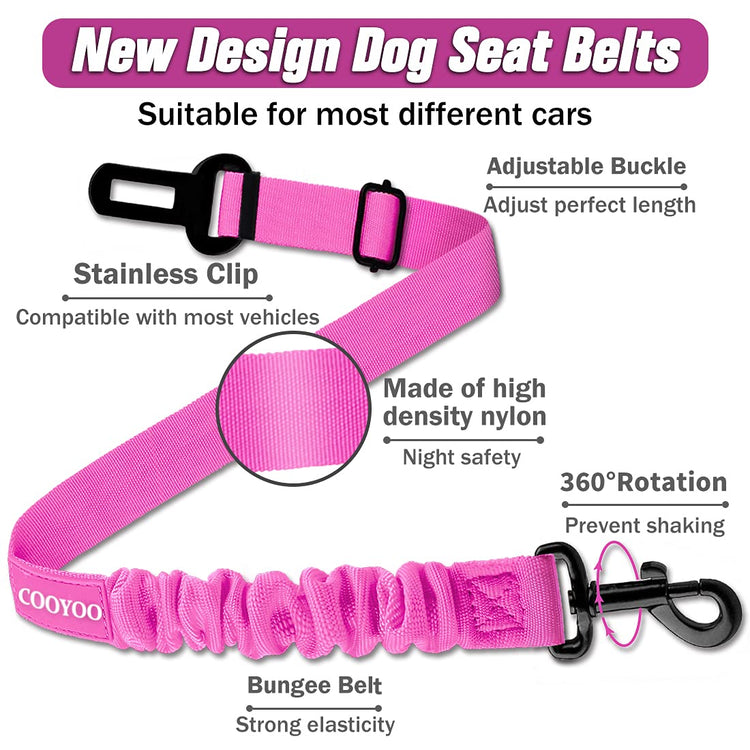 COOYOO Dog Seat Belt, Durability Retractable Dog Car Harness Adjustable Dog Seat Belt for Vehicle Nylon Pet Safety Seat Belts Heavy Duty & Elastic (1 Pack Black)