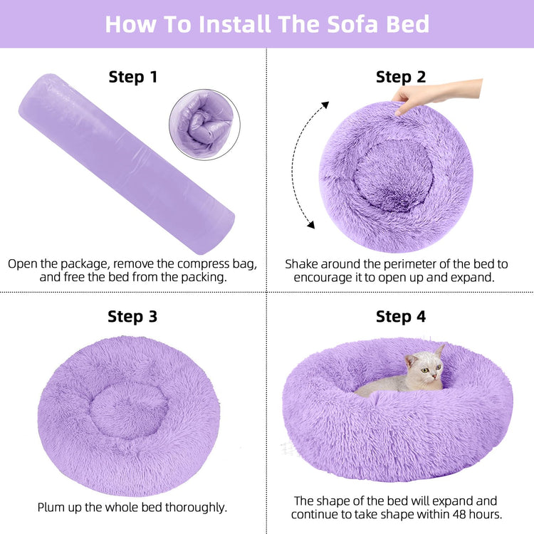 Dog Bed for Small Medium Large Dogs Cats, 20 inch Calming Washable-Round Cozy Soft Pet Bed for Puppy and Kitten with Slip-Resistant Bottom
