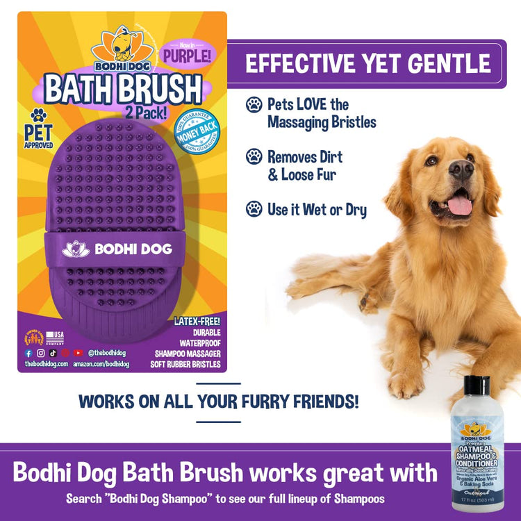 Bodhi Dog Shampoo Brush - Pet Grooming & Bath Supplies for Dogs and Cats - Bath Brush for Long & Short Hair - Premium Scrubber for Shower, Bathing & Massage (One Pack, Silver Glitter)