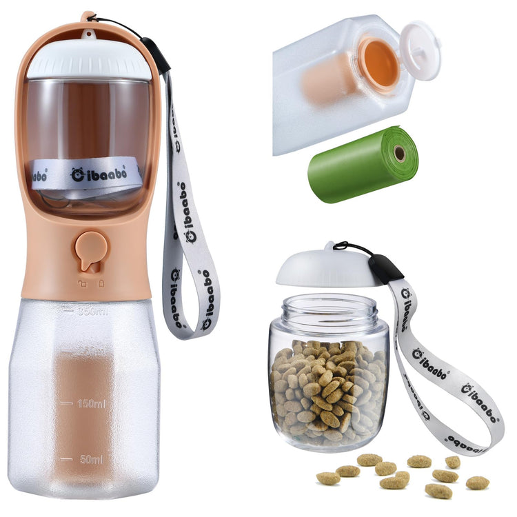 Cibaabo Dog Water Bottle with Food Container & Poop Bag Holder, Travel Water Bowl, Portable Pet Dispenser, Dog Gifts Stuff Accessories Items, Puppy Essentials for Yorkie Chihuahua Walking Hiking