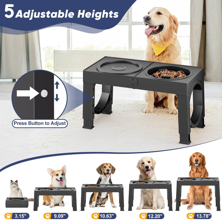 XIAZ Elevated Dog Bowls Large Breed Raised Dogs Bowl Stand Large/Medium Sized Dog Stainless Steel Food Water Bowl Stands 5 Heights Adjustable 9/11/12/14in Black Pet Feeder Dish Station