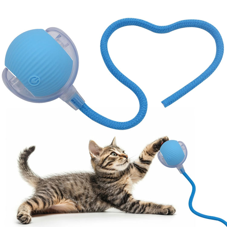 Interactive Cat Dog Toy Ball: Indoor Small Automatic Moving Smart Rolling Fun Pet Game with Led Light and String Tail for Motion Activated, Cute Kitten Puppy Present, Exercise Wheel Supplies (Yellow)
