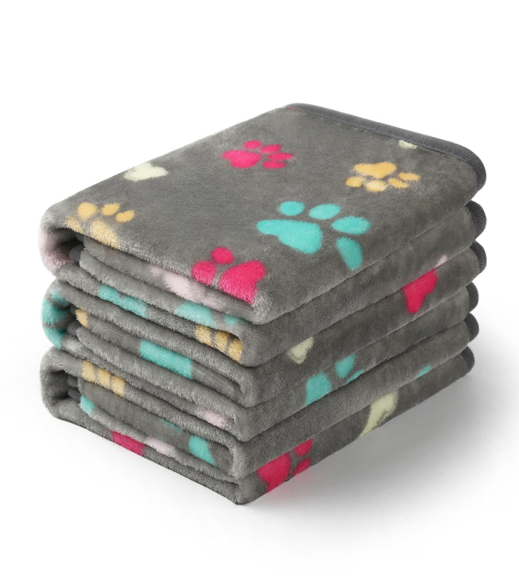 Luciphia 1 Pack 3 Blankets Fluffy Premium Fleece Pet Blanket Flannel Paw Printed Throw for Dog Cat(Small 23x16'', Grey/Brown/Blue)