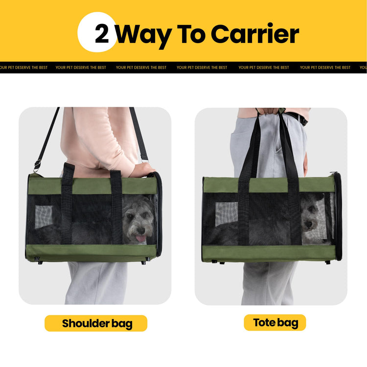 Conlun Cat Carrier Airline Approved, Soft-Sided Dog Carrier with Inner Safety Leash, Pet Transport Carrier for Small-Medium Cats Puppies up to 15 Lbs, Collapsible Travel Kitten Carrier Bag -BlackM