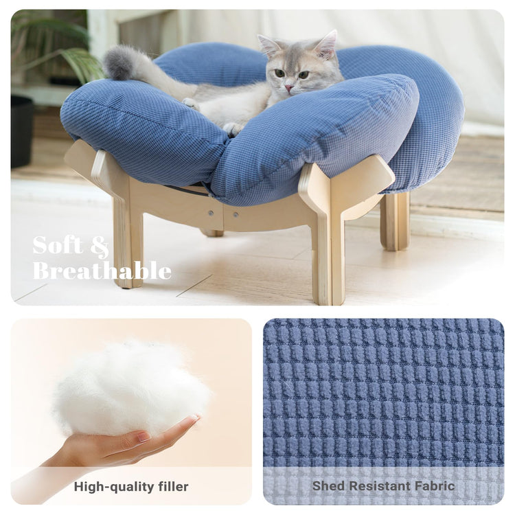 CHEERHOME PETS Elevated Cat Bed Wooden with Cushion Fluffy Pet Couch Sofa for Indoor Cats Raised Kitty Lounge Chair Suitable for Puppy, Cat Furniture(Pink)