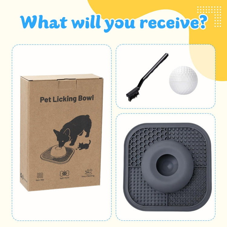 Slow Feeder Dog Bowls & Lick Mat for Liquid and Thick Treat, Anti-Slip Dog Lick Bowl with Interactive Rolling Ball, 5/6 Cup Pup Licking Toy for Large Medium Small Dogs and Cats Blue