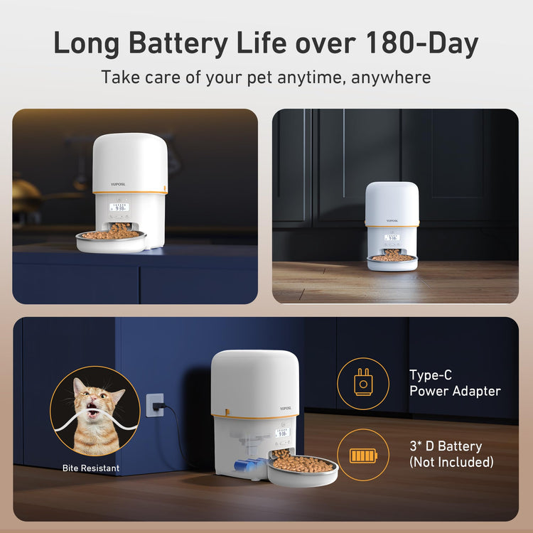 Yuposl Automatic Cat Feeders - 2L Cat Food Dispenser Easy to Use, Timed Automatic Pet Feeder with Over 180-day Battery Life, 1-6 Meals Dry Food Programmable Portion Control Also for Dogs