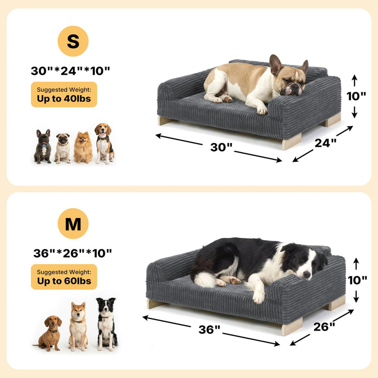 Veehoo Elevated Dog Bed Indoor, Wood Furniture Style Dog Couch Sofa with Removable Washable Cover, Cute & Durable Dogs Bed Furniture for Small Dogs & Puppies Up to 40 lbs