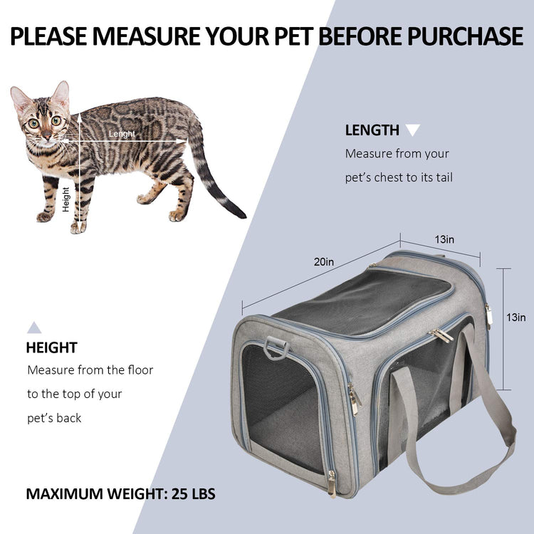 Henkelion Cat Carriers Dog Carrier Pet Carrier For Small / Medium Cats Dogs Puppies (Up To 15lbs), TSA Airline Approved Small Dog Carrier Soft Sided, Collapsible Waterproof Travel Puppy Carrier - Grey
