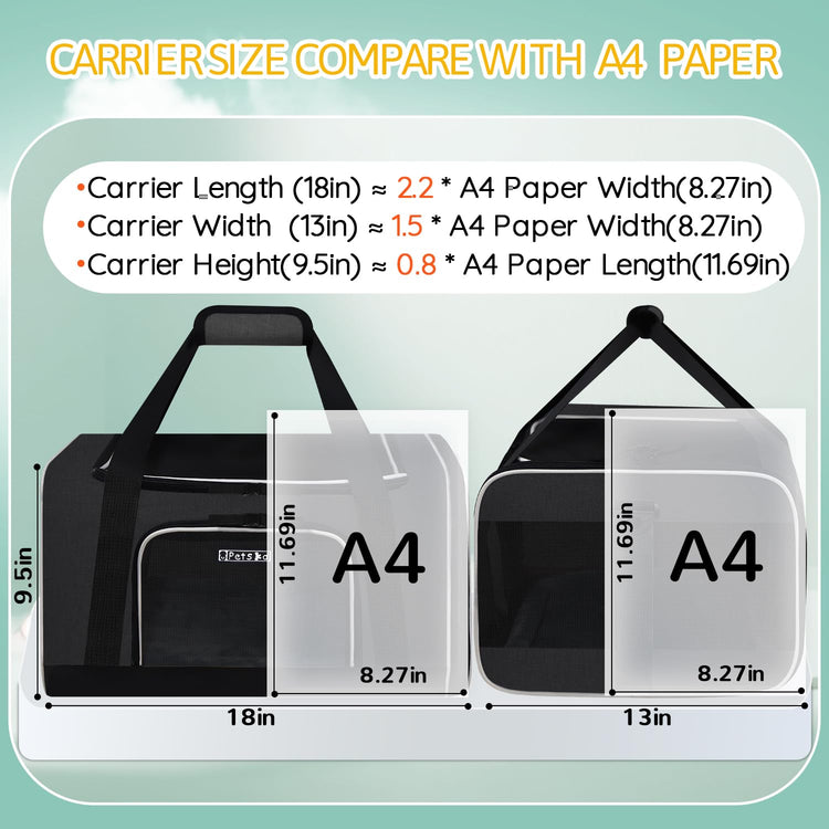 Petskd Pet Carrier 17x11x9.5 Alaska Airline Approved,Pet Travel Carrier Bag for Small Cats and Dogs, Soft Dog Carrier for 1-10 LBS Pets,Dog Cat Carrier with Safety Lock Zipper(Black)
