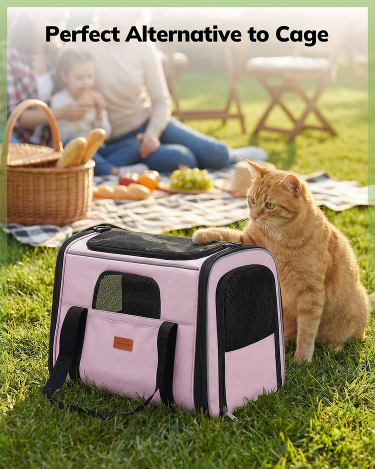 Morpilot Pet Carrier for Large Cats, Puppies & Small Dogs Up to 25lbs, Escape-Proof with Locking Zippers, Dual-Sided Cushion, Safety Buckle for Car & Vet Travel, Includes Foldable Bowl (Dark Gray)