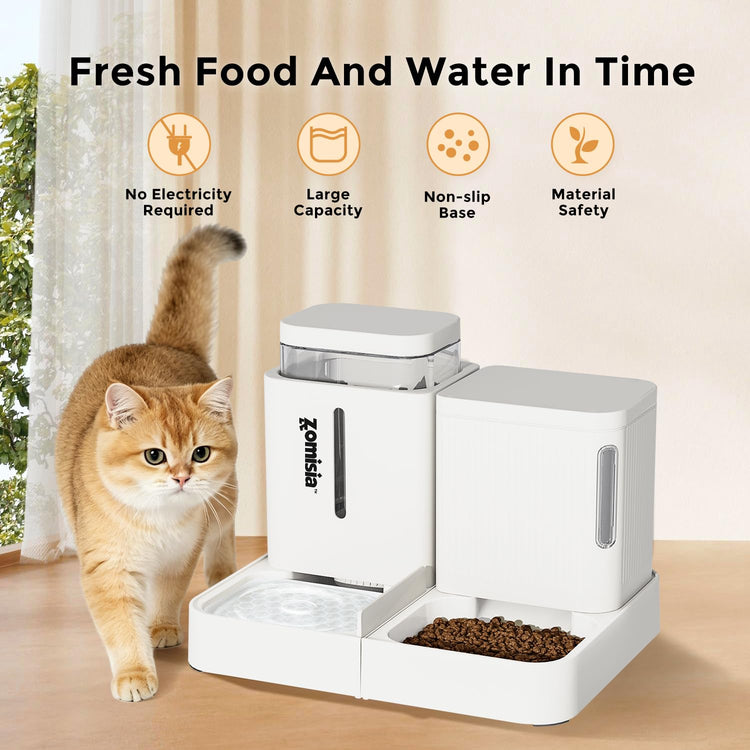 ZOMISIA Automatic Cat Feeder and Water Dispenser Set, 2 in 1 Gravity Cat Food Dispenser with 180 Degree Rotatable, Pet Self Feeding Large Capacity for Small Dogs Puppy Kitten, Black, 0.8 Gallon x 2