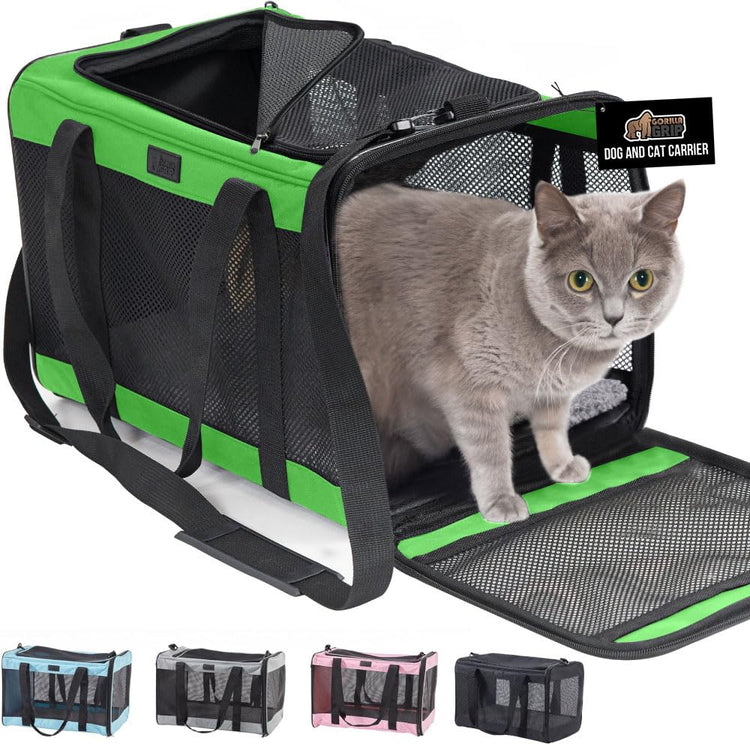 GORILLA GRIP Cat Carrier Travel Bag Up to 15 Lbs, Soft Collapsible Small Dog Carriers, Top and Side Entry Breathable Mesh, Grip Feet on Underside, Cozy Washable Waterproof Pad, Portable Kennel, Black