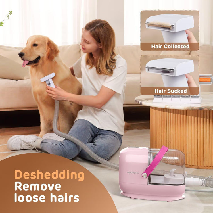 HEAPETS Dog Grooming Vacuum Kit - 3L Vacuum with 7 Tools, Low Noise Electric Clipper and Brush for Pet Shedding at Home, Black