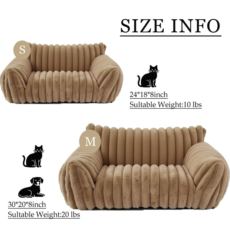 Cat Couch for Pets - Cute Cat Beds for Indoor Cats with Removable Cover, Washable Soft Corduroy Plush, Fluffy Supportive Pet Sofa Chair for Small Dog & Cats, 30 inch Brown