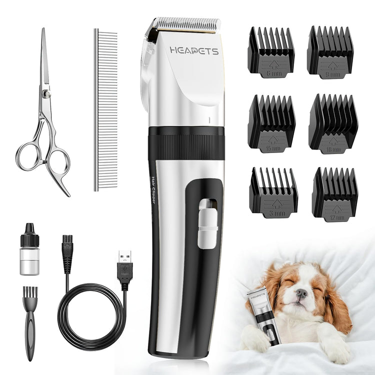 HEAPETS Dog Grooming Clippers, Low Noise, Electric Quiet, Adjustable Clipper Comb, Rechargeable Cordless Dog Hair Clippers for Dogs Cats Pets, Gold