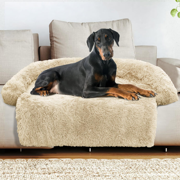 Calming Dog Bed Fluffy Plush Dog Mat for Furniture Protector with Removable Washable Cover for Large Medium Small Dogs and Cats (Small(35x31x5), Light Grey)