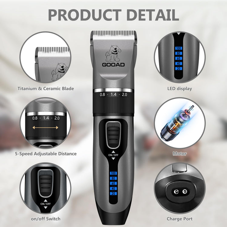 Dog Clippers for Grooming for Heavy Thick Hair&Coats,Low Noise Hair Trimmer,Rechargeable Cordless Pet Shaver, Dog Grooming Kit with Paw Trimmer Nail Grinder for Small Large Dogs