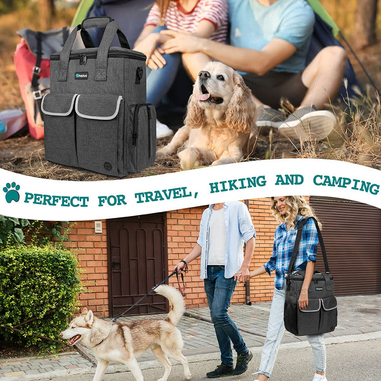 PetAmi Dog Travel Bag Pet Supplies Accessories Organizer for Traveling, Camping, Weekend; Cat Pet Travel Bag Kit Includes 2 Food Storage Containers, 2 Collapsible Bowls, 1 Feeding Mat (Purple)