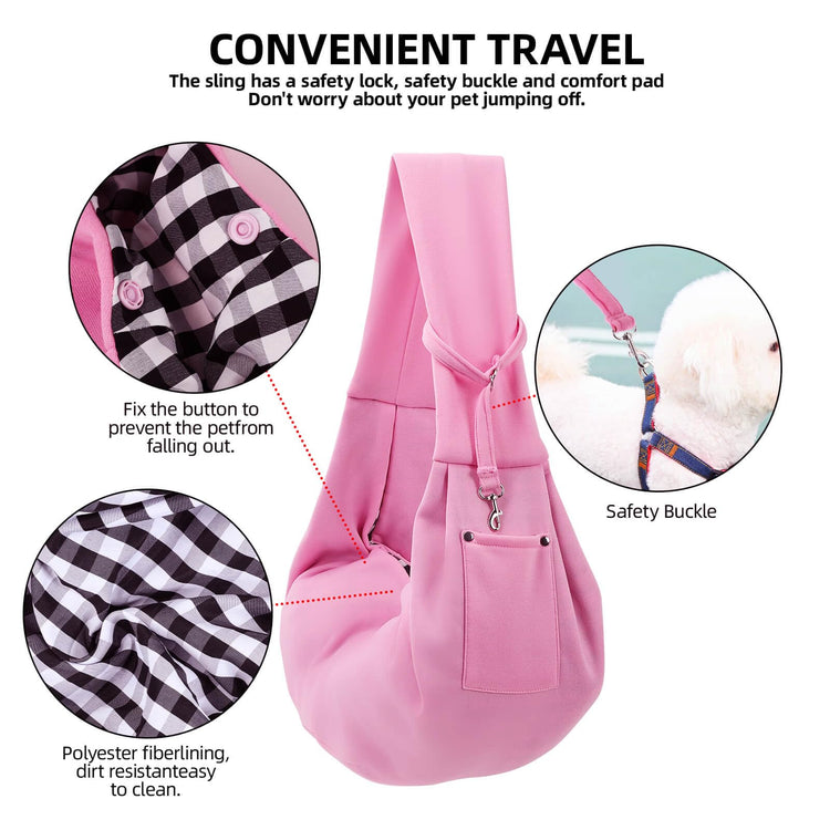 Dog Carrier Sling - Reversible Puppy Carrier Purse with Storage Pocket, Hand-Free Dog Sling Carrier for Carry Small Dogs and Cats, Travel Safety Harness, Dog and Cat Harness(Black)