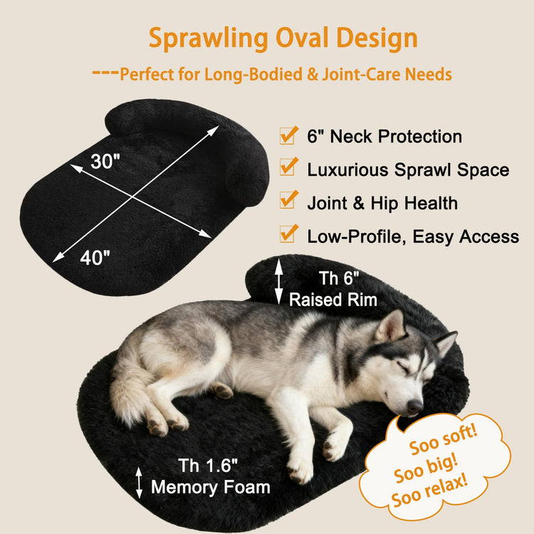 Orthopedic Dog Bed with Egg-Crate Base, Calming Dog & Cat Beds Long Plush with Raised Edges, Spine Friendly Pet Sleeping Mat for Small Medium Dogs, Machine Washable (Oval, Beige 26"x20")