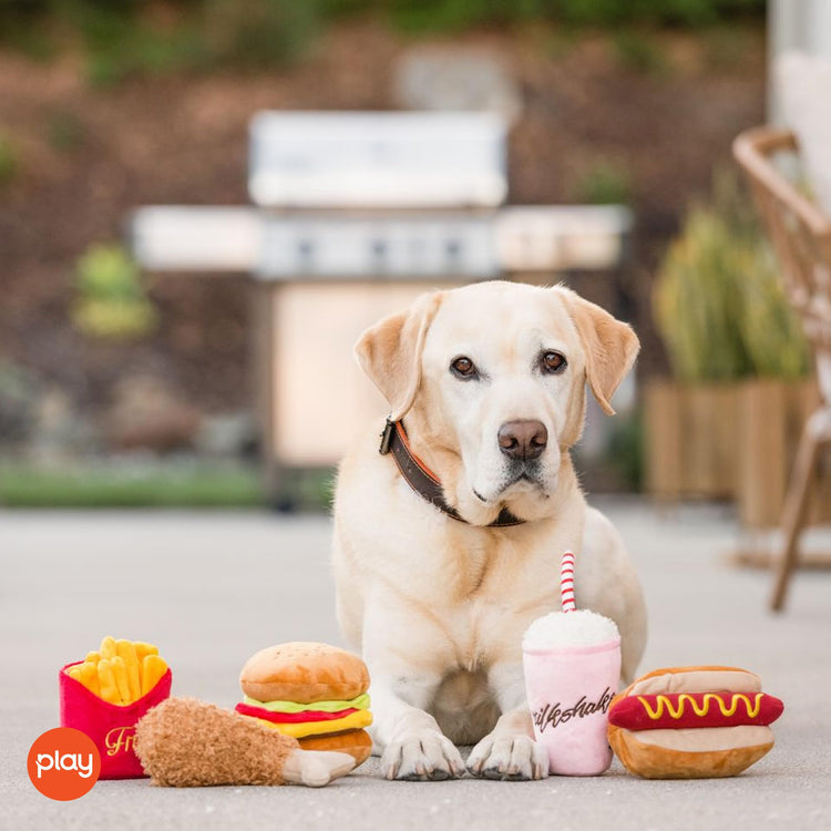 P.L.A.Y. PET LIFESTYLE AND YOU P.L.A.Y. Cute Plush Dog Toys - Fast Food Themed Durable Squeaker Chew Toys, Great for Puppies & Small Dogs - Machine Washable, Recycled Materials (5 Piece Set, X-Small)