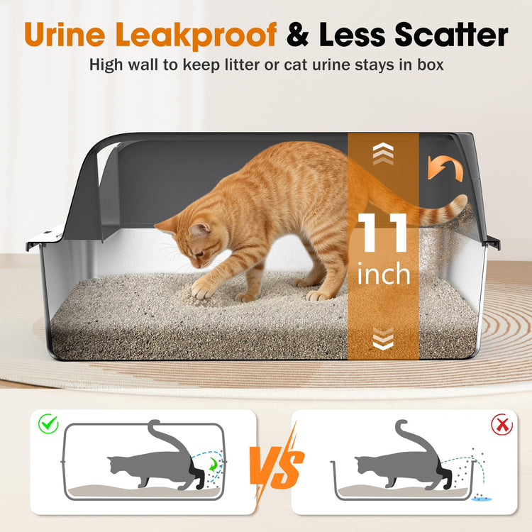 2PACK Stainless Steel Litter Box, Extra Large Litter Boxes for Big Cats, XL Metal Cat Litter Box with Lid High Sides, Anti-Urine Leakage, Non-Sticky, Scoop Included