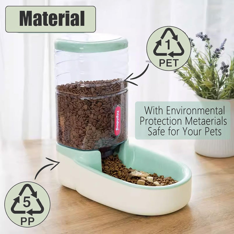 kathson Automatic Cat Feeder 1 Gallon Gravity Dog Food Dispenser Large Capacity Self Feeding Pet Food Bowl Station for Puppy Kitten Rabbit Green