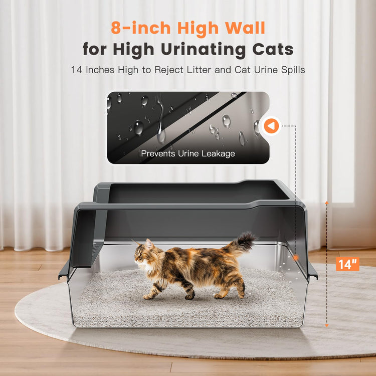 WoofiGo Enclosed Stainless Steel Cat Litter Box with Lid, XL Extra Large Litter Box for Big Cats, Metal Litter Pan High Sided, Never Absorbs Odors, Anti-Urine Leakage, Easy Cleaning, Include Scoop